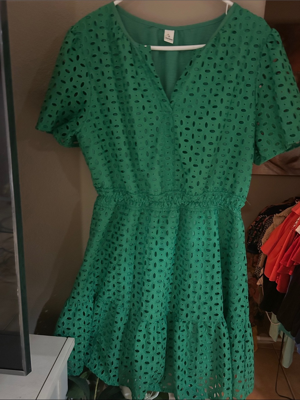 Women’s Green Eyelet Short Sleeve Mini Dress